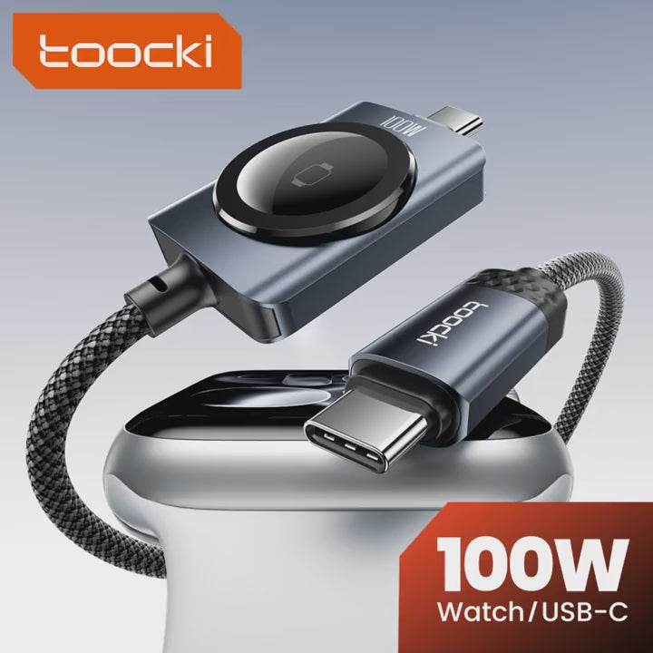 Essager 100W Fast Charging 2-in-1 Magnetic Cable for iPhone 17/16/15/14 Apple Watch Type-C to Type-C for Watch Charging