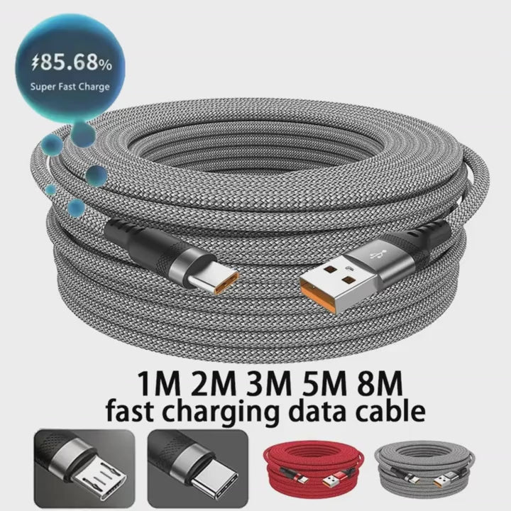 1/2/3/5/8m Extended 6A Super Fast Charging Extra Long Charging Cable USB Type C For iPhone Samsung Fully Compatible Data Cable