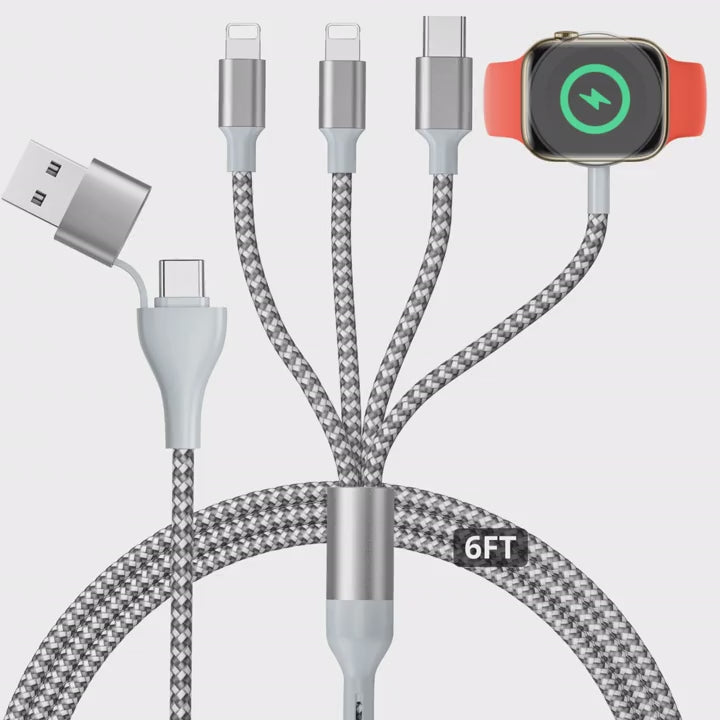 4 In 2 Magnetic Wireless Charger USB Type C Charging Cable Fast Charge for iPhone 15 /Apple iWatch 1-9 Ultra SE Watch Android