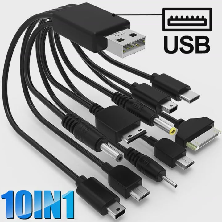 10In1 USB to Multi-ports USB Cable Universal Phone Charging Cable Multi-head Charging Cable Cord For Samsung Nokia Phone Charger