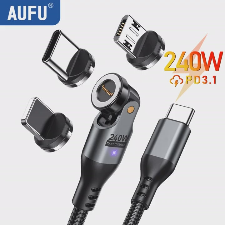 AUFU 240W Magnetic USB-C to USB-C Cable 5A Fast Charging Type C Cable For MacBook Samsung iPhone 16 15 USB-C Magnet Charger Cord