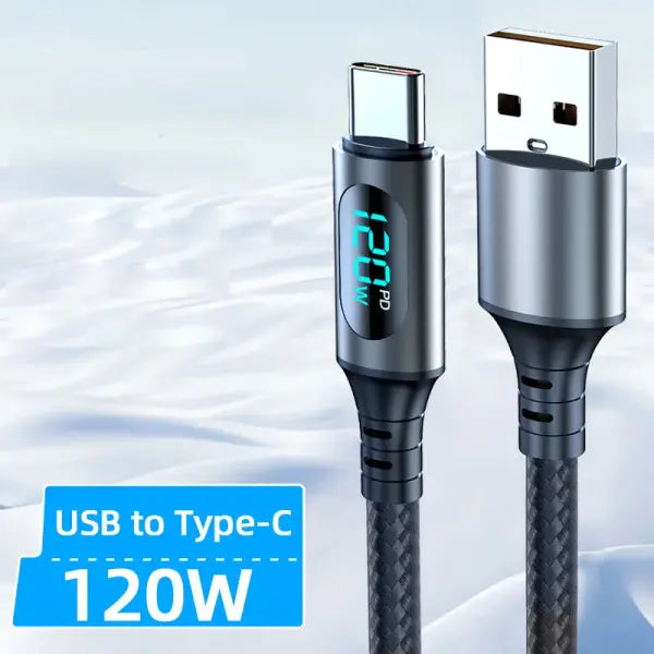 Fast Charge Cable LED Digital Display Nylon Cord Data Transmission